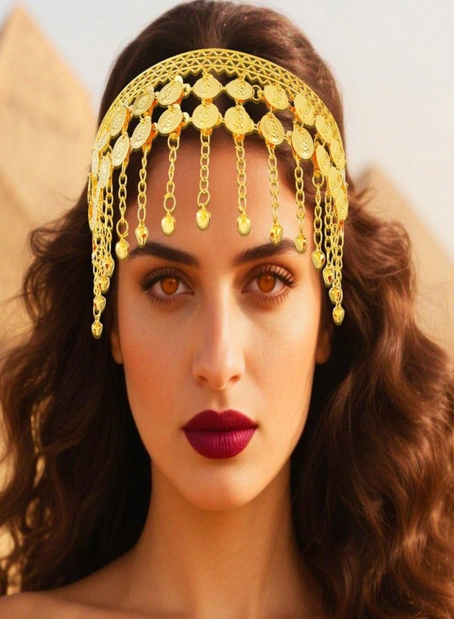 أوكملا طوق رأس على شكل عملة ذهبية من أوكملا، سلسلة رأس للرقص الشرقي، مزين بالترتر، قطعة رأس تنكرية، إكسسوارات شعر للنساء - Image 5